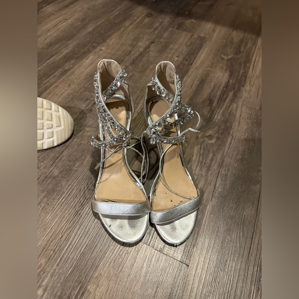 Badgley Mischka Thamar Crystal Strappy Block Heel